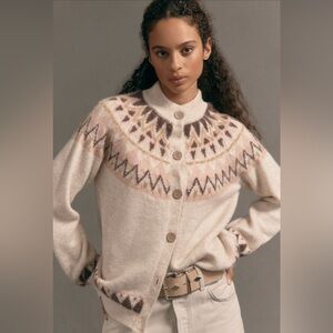 Anthropologie Pilcro Cozy Fairisle Cardigam in Pink